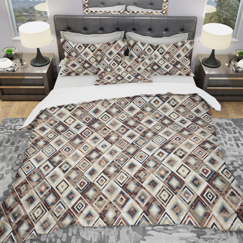 Ensemble de housse de couette à motif diamond designart, Housse de couette très grand + 2 taies décoratives