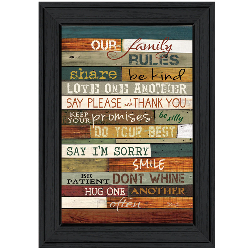 «Our Family Rules», art mural encadré pour le salon et la maison par Marla Rae