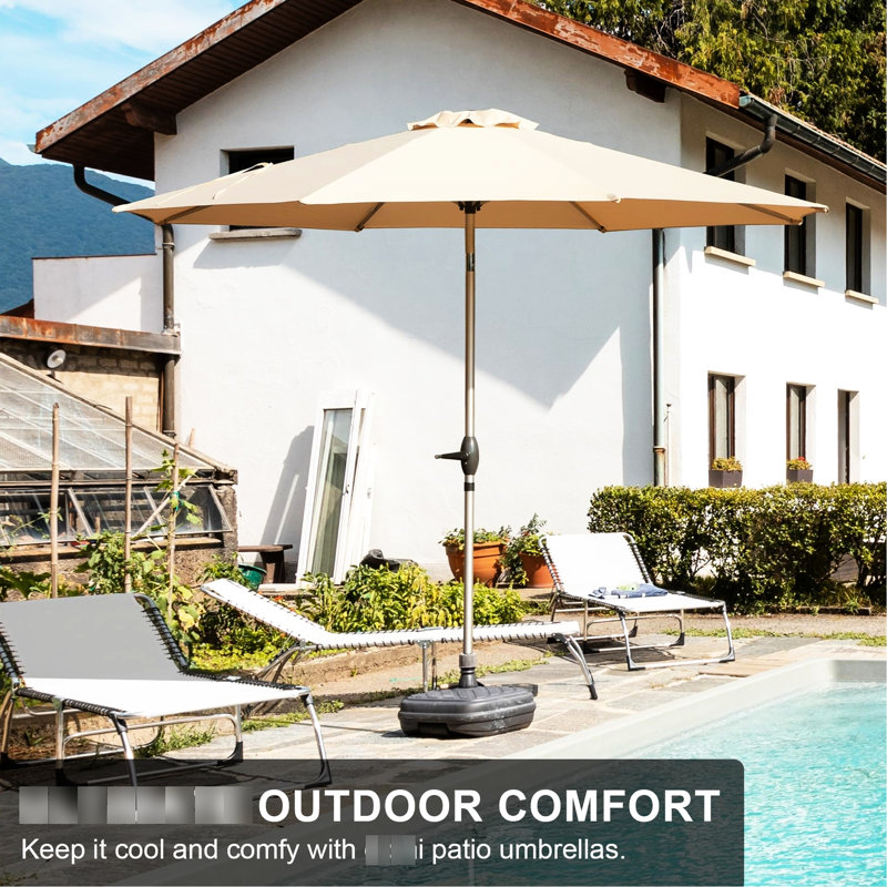 Parasol de table d'extérieur 9 pi - - Tissu imperméable, solide, pour le jardin, la terrasse, la cour, la piscine (beige protégé, l'eau, facile à utiliser,