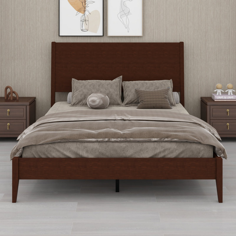 Lit-bateau de style Mid-Century avec lattes de bois robustes et support en métal, Chocolat