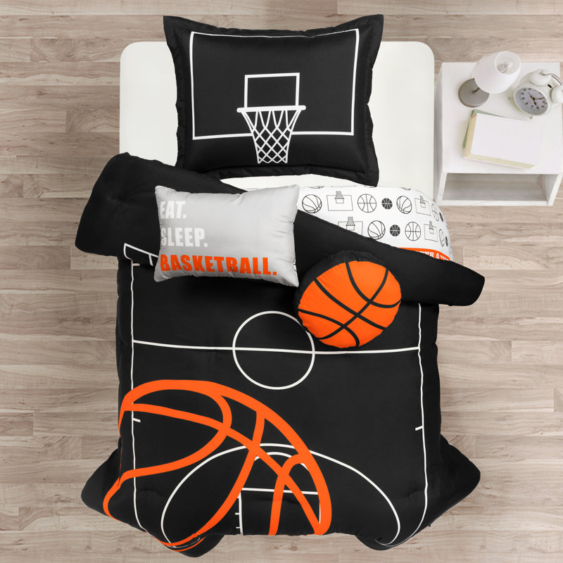 Édredon de basketball réversible surdimensionné gris anthracite, Noir, Simple