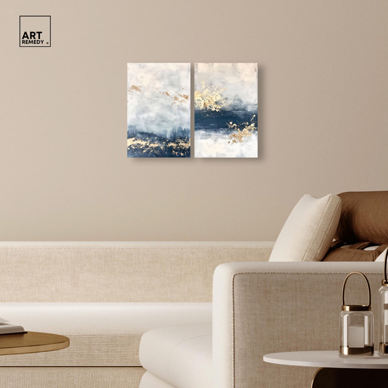 «Gilded Coastal Calm Blue Art», ensemble de 2 impressions sur toile par , H 15 po x l 10 po, Toile tendue, Ne s’applique pas