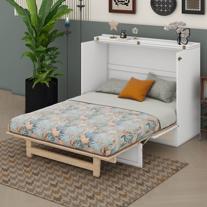 Lit escamotable avec grands tiroirs Anassi, Double, Blanc