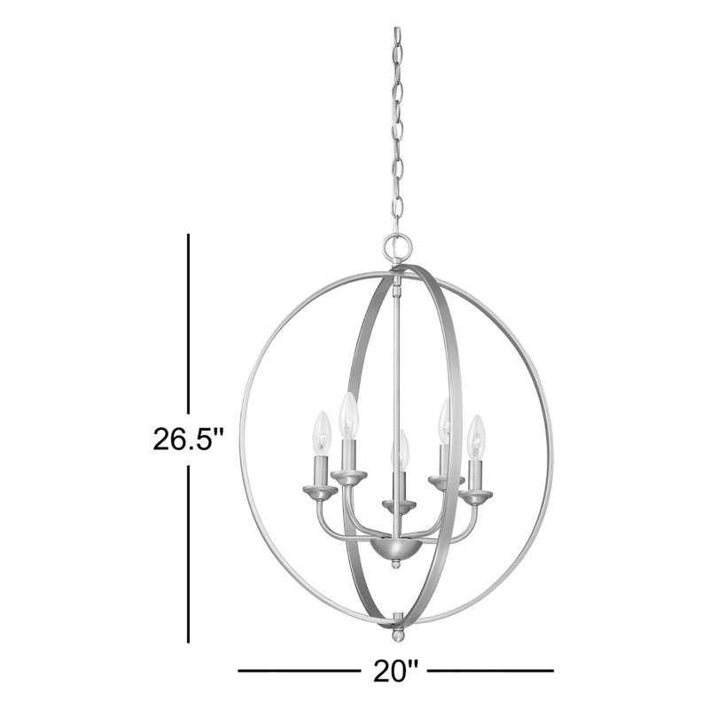 Lustre en forme de globe à 5 lumières de style bougie , Bronze huilé