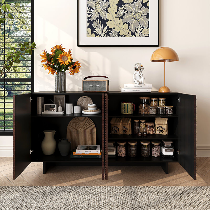 Buffet décoratif 4 portes en bois de noyer moderne avec rangement Venisel