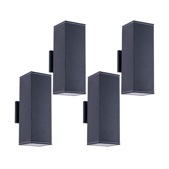 Ensemble de 4 appliques murales d'extérieur noir moderne, luminaires d'extérieur carrés imperméables en aluminium pour porche, patio et garage