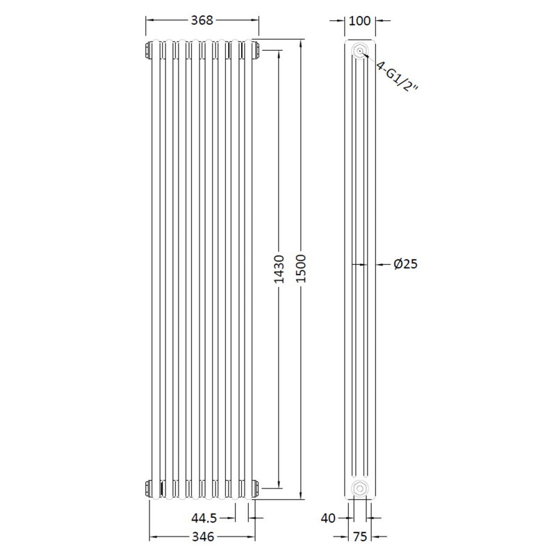 Colosseum Vertical Designer Radiator, 150cm H x 38.1cm W
