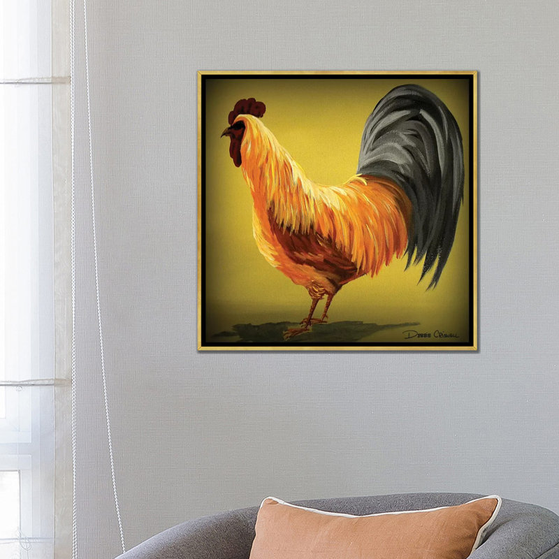 Coq par Debbie Criswell - reproduction d'art, Toile encadrée d'or, Aucun mat, H 26 po x l 26 po x P 1,5 po