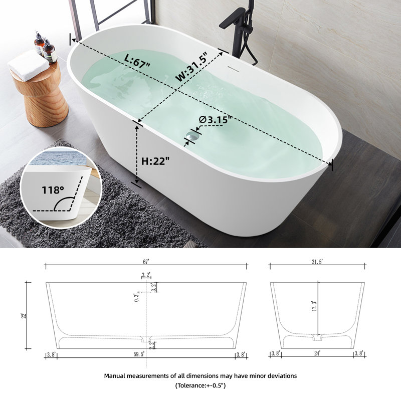 Premium Solid Surface Deep Soaking Bathtub