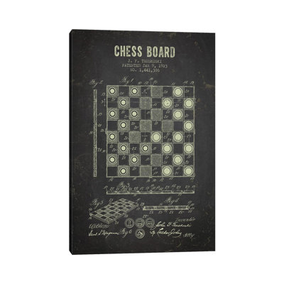 J.F. Truskoski Chess Board Patent Sketch (Charcoal) by Aged Pixel - Wrapped Canvas Print