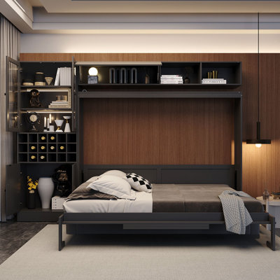 Murphy Bed Wall Bed With Sofa , Shelves USB & Light