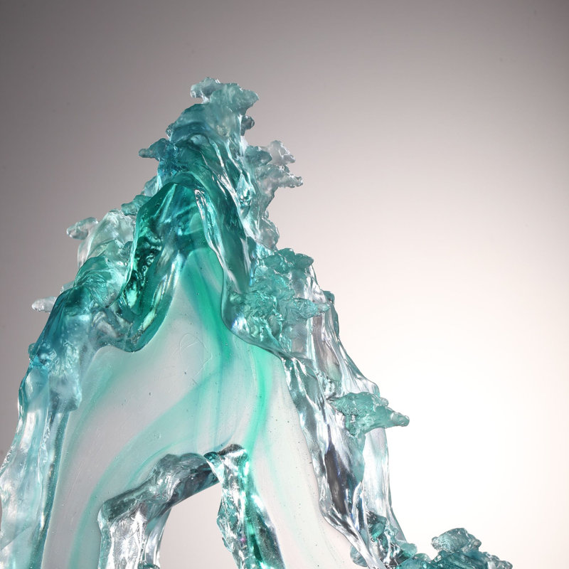 LIULI Crystal, Mountain and Pine Sculpture, Camellia, Tai Chi Series | Evergreen Mountain Spirit