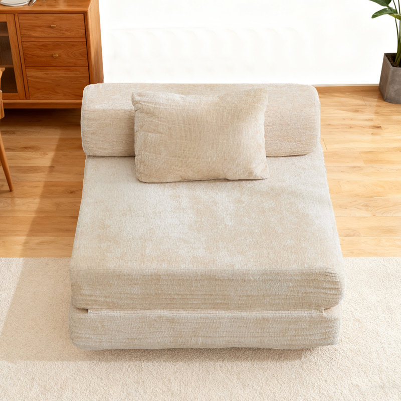 Canapé moderne pliable en chenille avec coussin et compression, Beige
