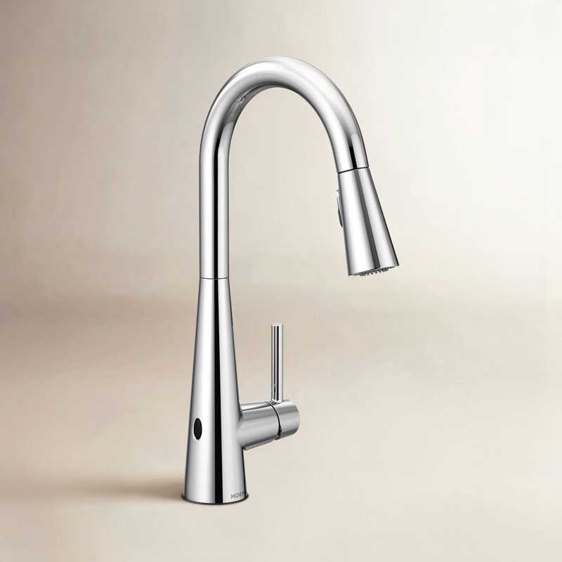 Robinet de cuisine à poignée simple Moen Sleek MotionSense Wave avec technologie Power Clean, Chrome