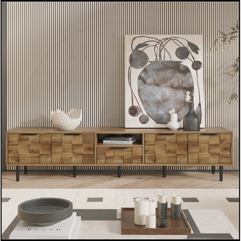 Meuble télé 78 po pour téléviseurs 85 75 65 po, centre de divertissement avec rangement à carreaux classique