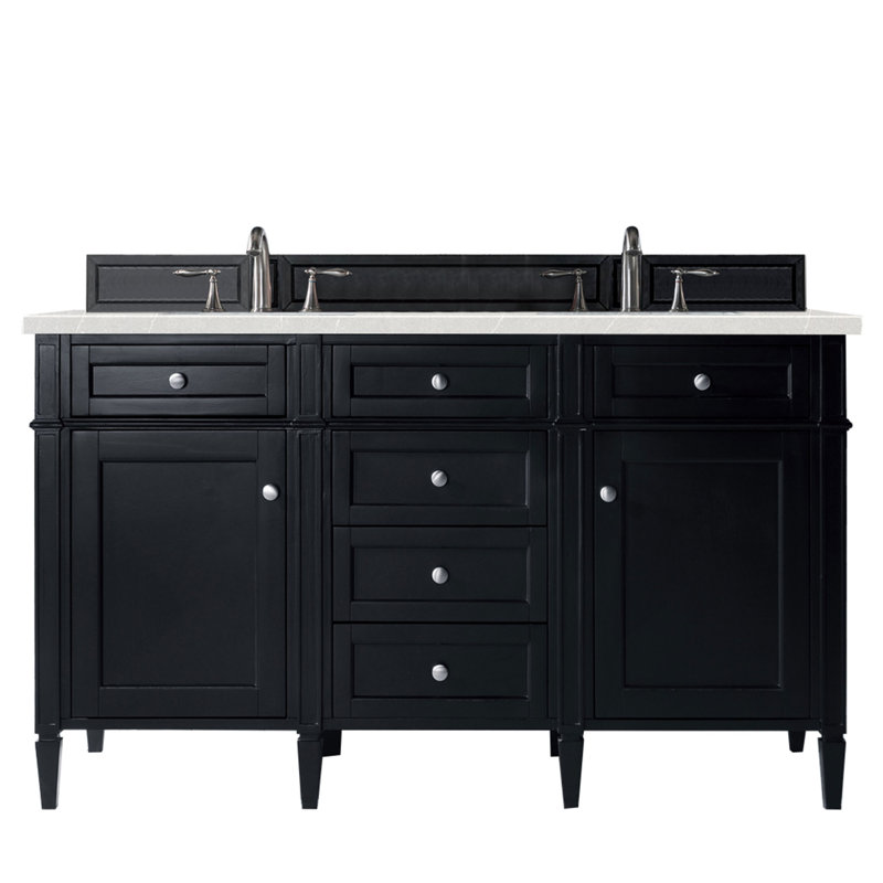 Brittany 60'' W Double Vanity, White Zeus, Black Onyx, 8" Widespread