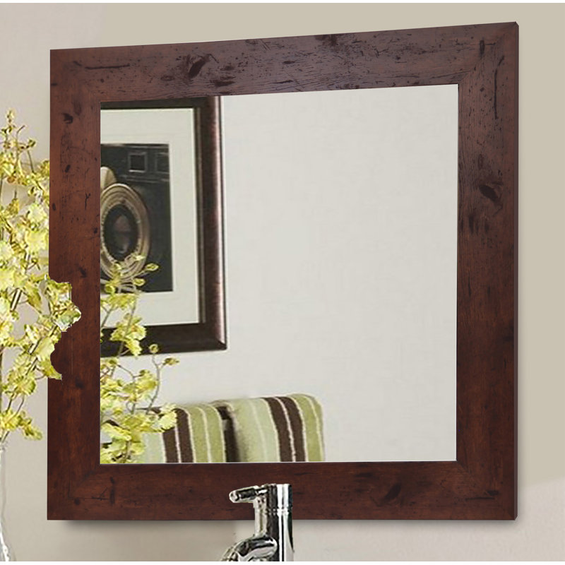 Engineered Wood Flat Wall Mirror, 39.5" H x 39.5" W, Dark Walnut