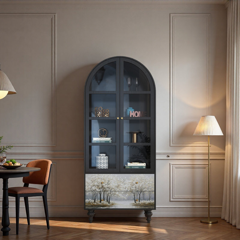 Armoire de rangement en bois massif avec portes en verre