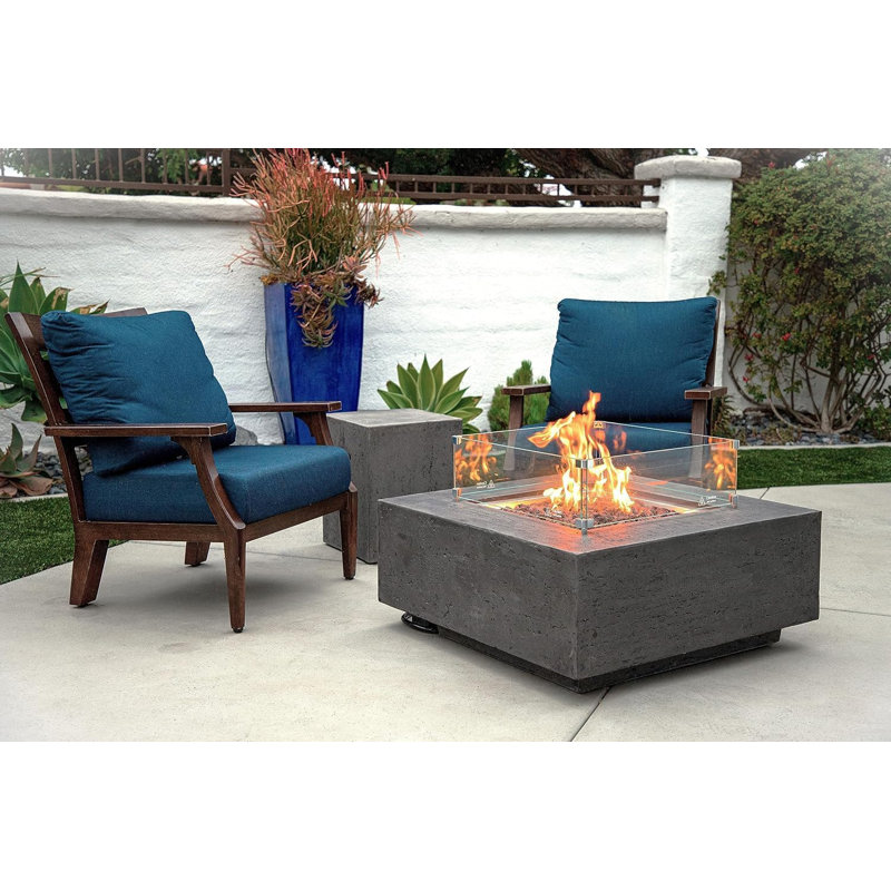 Albany 36" Square Gas Fire Pit Table with Glass Windscreen, Burner Lid, & Cover, Propane