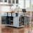 53" Large Kitchen Island with 2 Bar Stools, Power Outlet, and Internal Door Racks – Grey Blue-2011120089-2011120095