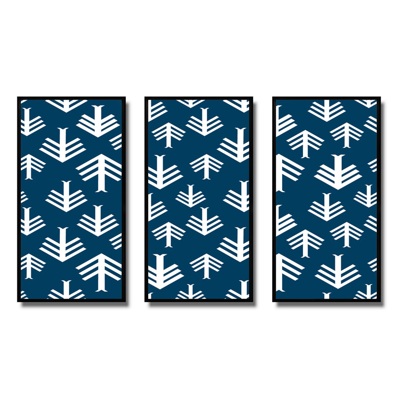 «American Indian Inspired Triangular Geometrics II - Bohemian», ensemble de 3 toiles encadrées, Cadre noir