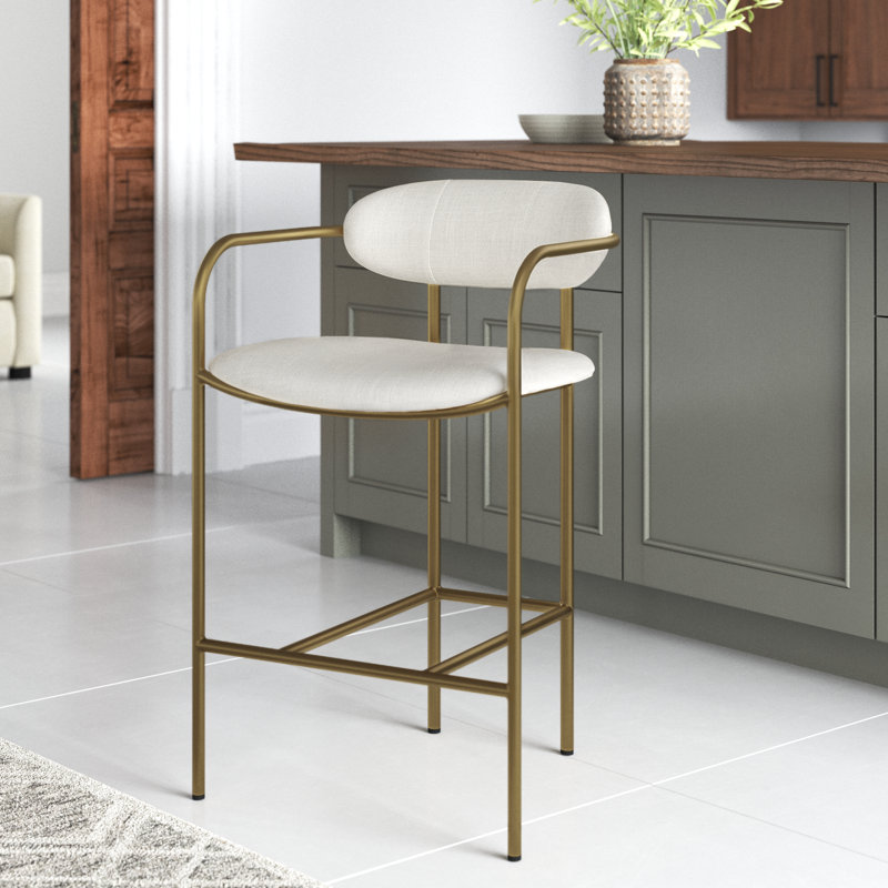 Belarus Fabric Seat Stool, Antiqued Gold, Cream Linen Blend