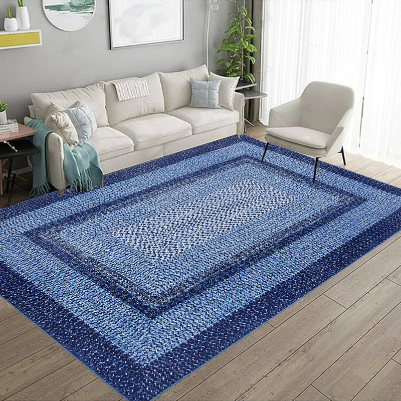 Imprimé tressé à géométrie moderne pour chambre de bébé, maison ou bureau, Navy, Rectangle 10' x 13'