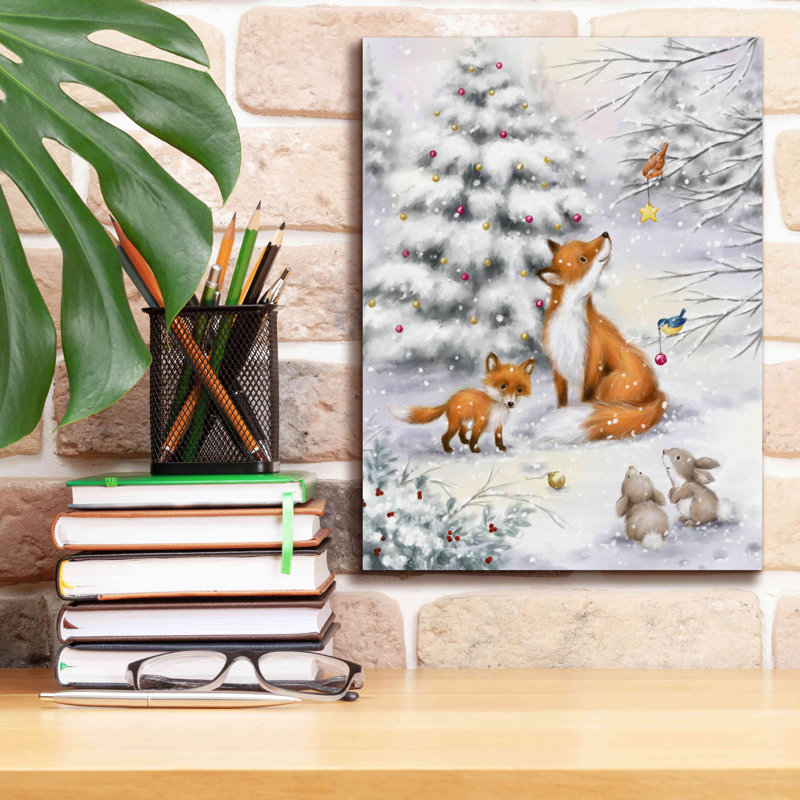 «Fox in forest» par Makiko, art mural sur toile, H 16 po x l 12 po x P 0,75 po