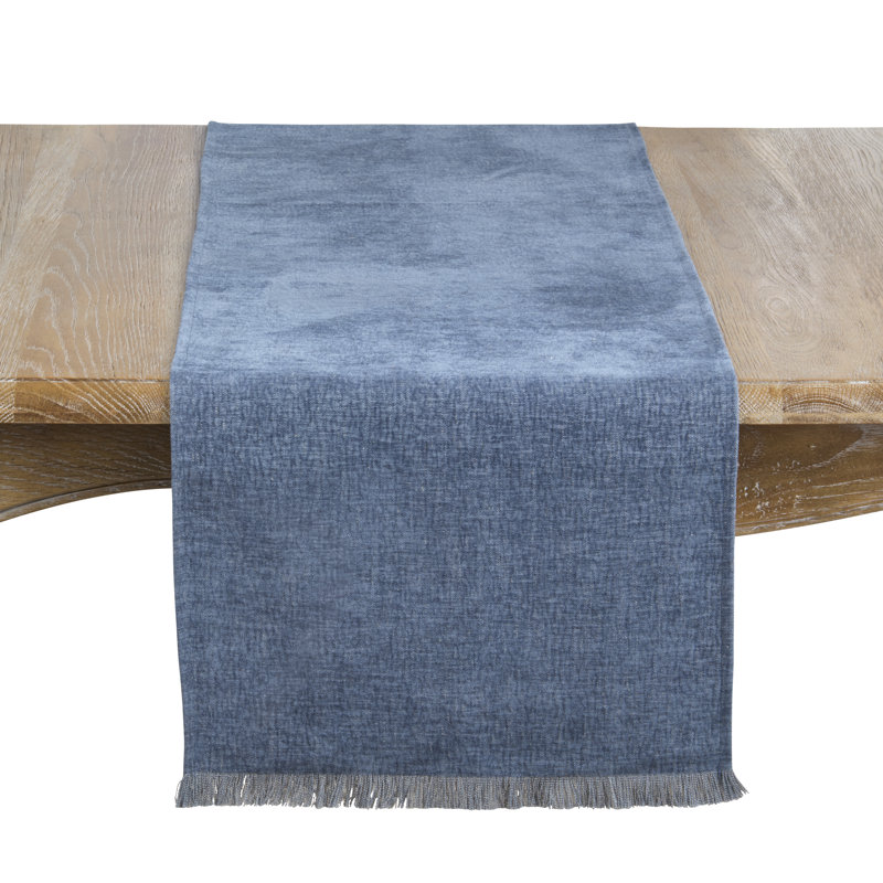 Chemin de table texturé à franges, Bleu