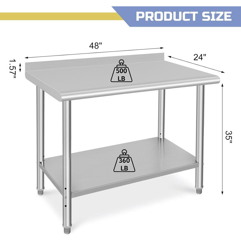 48x24 Stainless Steel Prep Table with Adjustable Undershelf