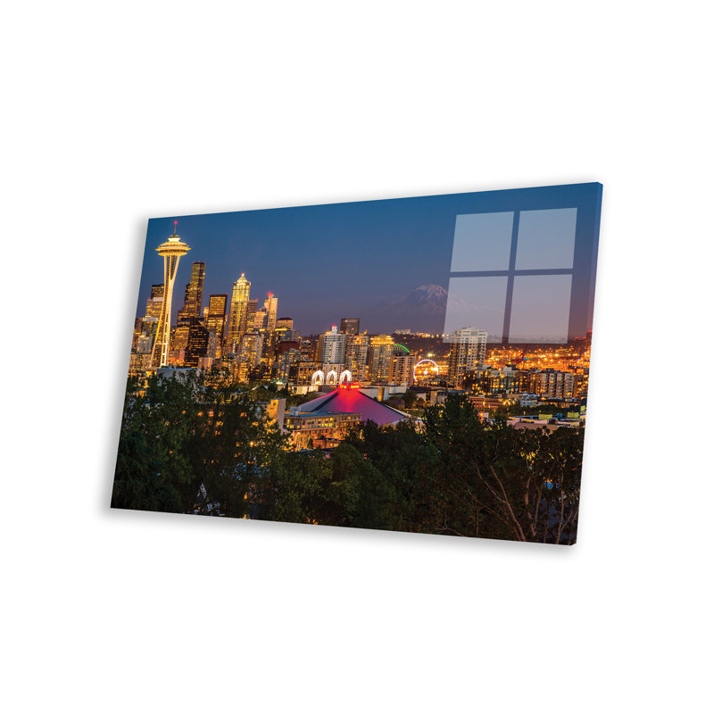 États-Unis, Washington State. «Seattle, Night Scene, Mount Rainier» par George Theodore - impression sans cadre