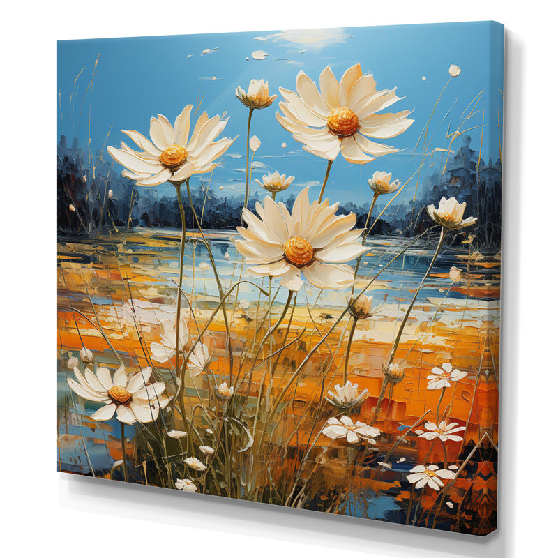 «White and Tealy Daisy Serenade III», impression d'art mural, Toile tendue, H 16 po x l 16 po x P 1 po