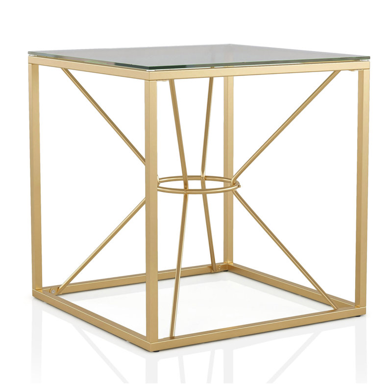 Matte Gold End Table with Glass Top