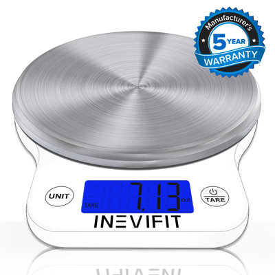 INEVIFIT Digital Kitchen Scale, Highly Accurate Multifunction Food Scale 13 lbs 6kgs Max, Clean Modern Black with Premium Stainless Steel Finish. Includes Batteries