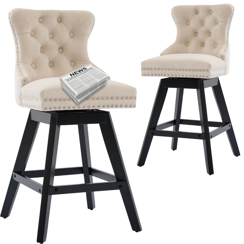 Swivel Solid Wood Counter Stool, Beige