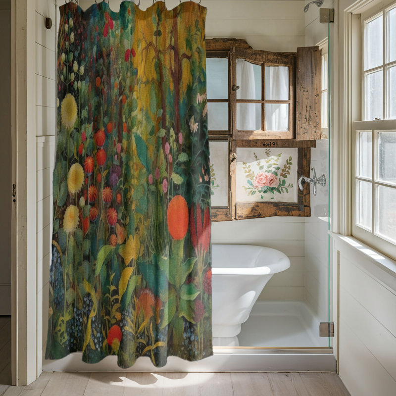 Golden Garden Glitz - Premium Shower Curtain, 74"H x 71"W