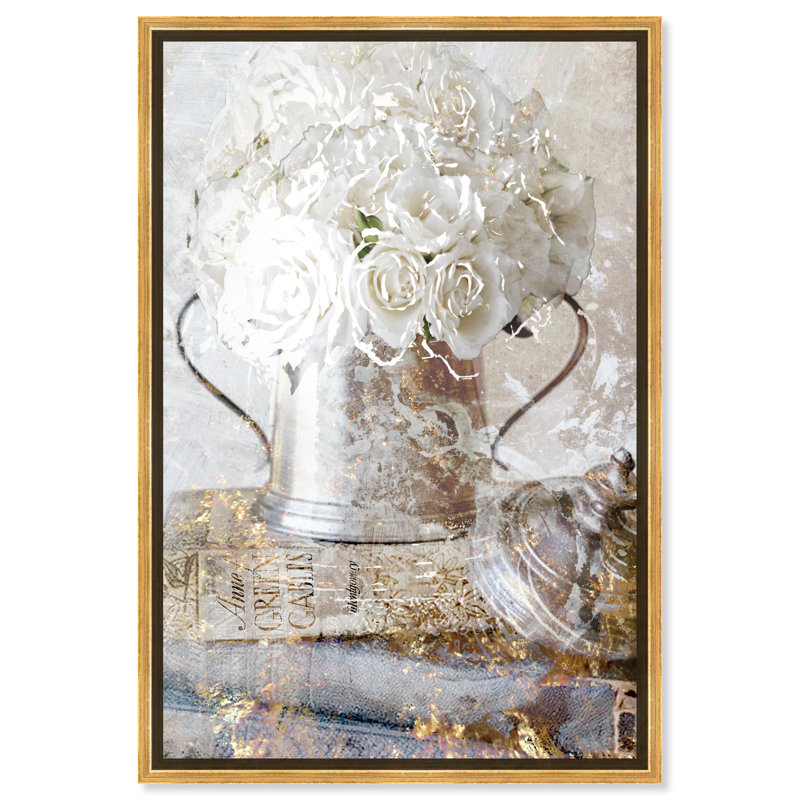 Fleurs roses romantiques par Oliver GAL-impression d’art graphique, Cadre doré, H 45 po x l 30 po