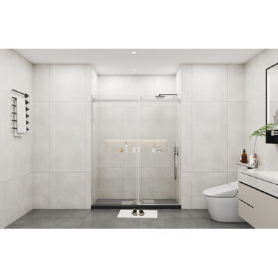Frameless Sliding Glass Shower Doors 72" Width X 76"height With 3/8"(10mm) Clear Tempered Glass, Brushed Nickel Finish