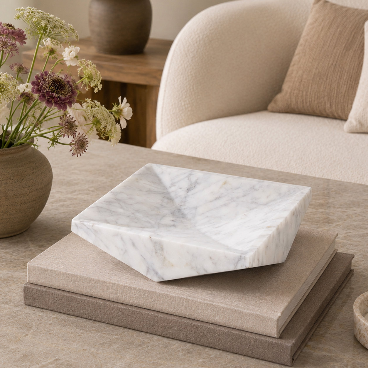Square Genuine Marble Decorative Tray, 2.1" H x 8" W x 8" D
