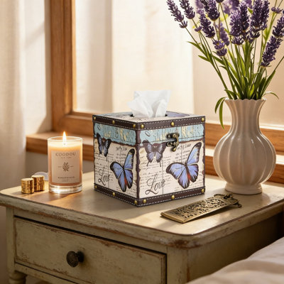 Couvercle de boîte à mouchoirs rétro avec motif papillon, porte-papier hygiénique décoratif pour la maison et le bureau, organisateur de boîte à mouchoirs carrée pour la table, la salle de bain, le salon et la cuisine