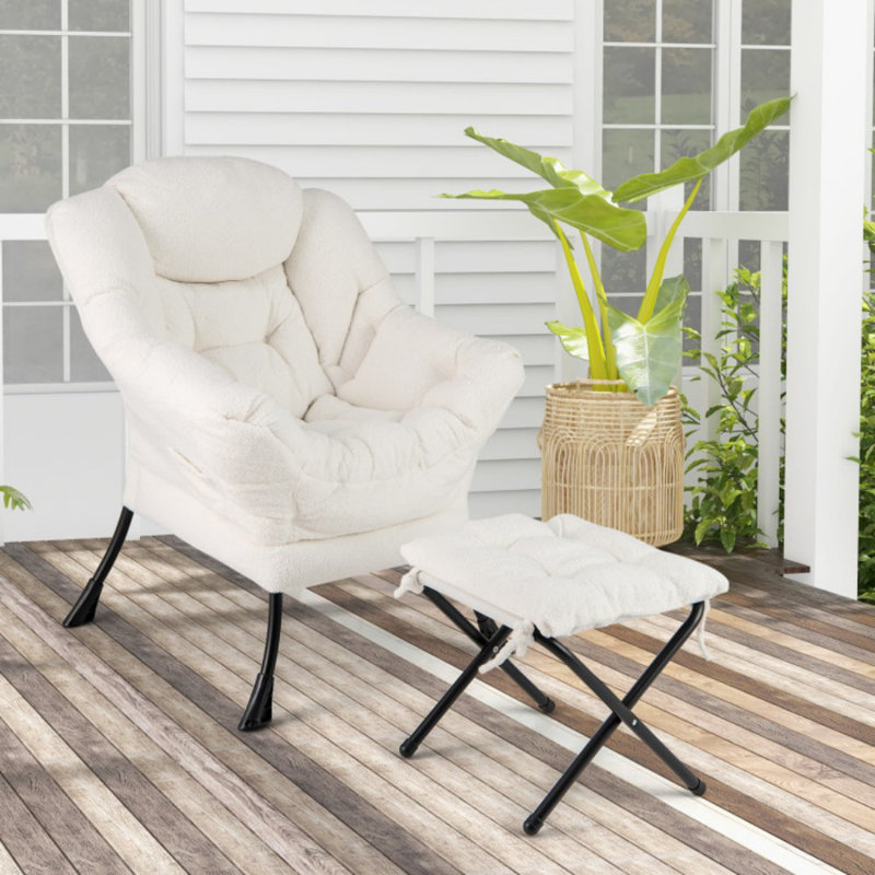 Chaise d'appoint moderne avec repose-pieds pliable et coussin de tête, Polyester beige