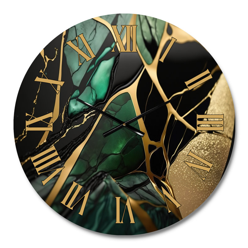 Horloge murale abstraite Geode Green III - Marbre, Médium