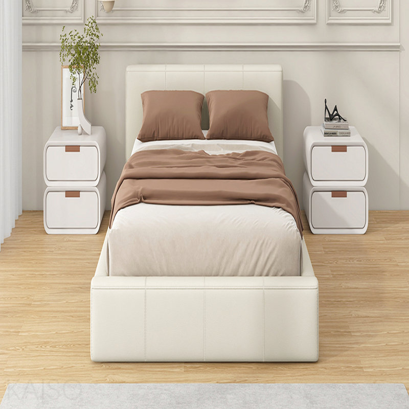 Lit double, [Revêtement beige élégant], Lit double