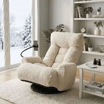Fauteuil pivotant moderne en sherpa avec fauteuil inclinable et confortable pour le salon