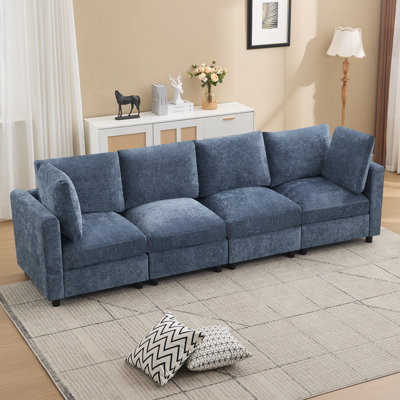 Modern Modular Sofa, 4-Seater Chenille Sectional