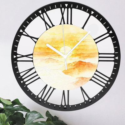 10" Round Iron Wall Clock with Silent Quartz Movement, Roman Numerals, UV-Printed Design