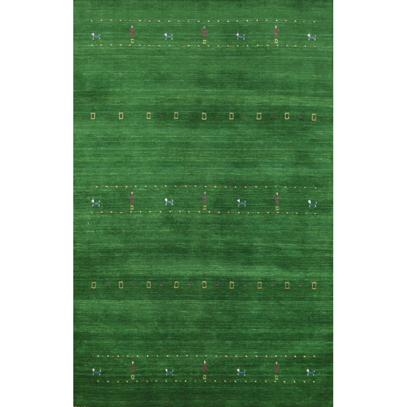 Handmade Green Gabbeh Oriental Area Rug