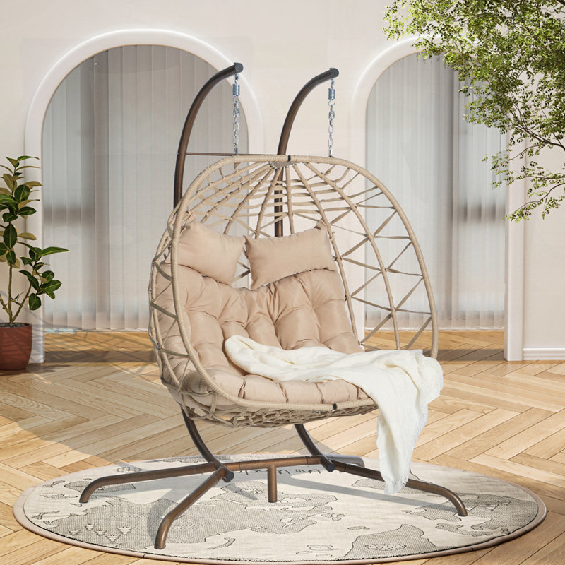 Chaises pour hamac avec support suspendu et coussins résistants aux rayons UV, Kaki / naturel