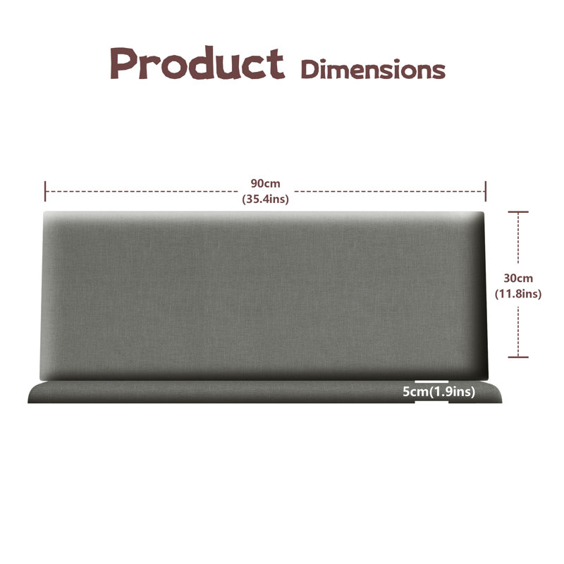 Peel and Stick Upholstered Wall Panelling in Grey Linen Polyester Blend Textured, 11.9" H x 35.4" W