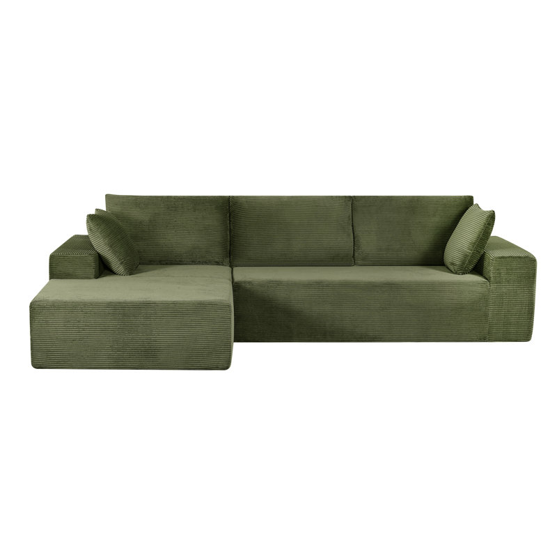 Soft Corduroy 4 - Seat Convertible Sectional Couch, Dark Comfy Couch With Full Foam Cushioning, No Assembly Required For Living Room And Bedroom, Left Facing Sleeper, Design, Needed